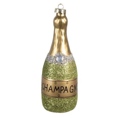 Clayre & Eef Weihnachtsanhänger Flasche 14 cm Grün Glas (Gr. Ø 5x14 cm)