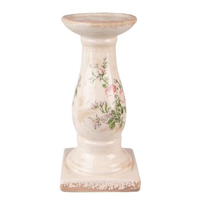 Clayre & Eef Kerzenständer Ø 12x24 cm Rosa Beige Keramik Blumen (Gr. Ø 12x24 cm)