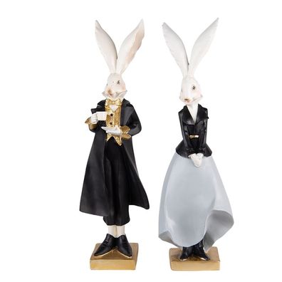 Clayre & Eef Figur Kaninchen 14x12x47 / 14x12x47 cm Schwarz Grau Polyresin