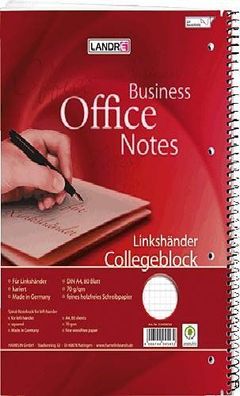 LANDR? 100050066 Linkshänder-Collegeblock DIN A4+ kariert 80 Blatt