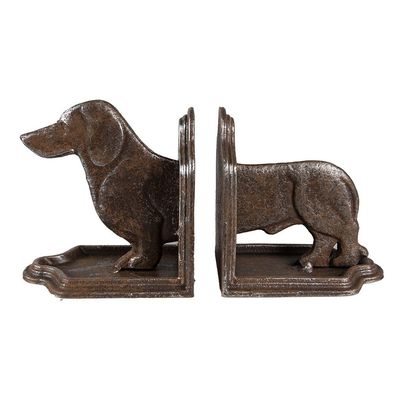 Clayre & Eef Buchstützen 2er-Set Hund Dackel 23x8x13 cm Braun Eisen