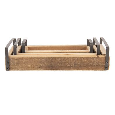 Clayre & Eef Dekoration Serviertablett 3er Set Braun Holz