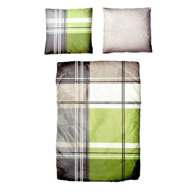 Baumwolle Satin Bettwäsche Karo Gau Grün 135x200 80x80 Set 2tlg. 4tlg