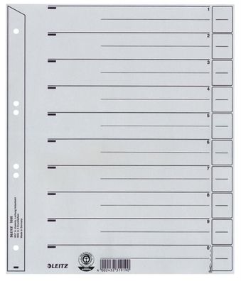 LEITZ Trennbl„tter, A4 šberbreite, Kraftkarton 200g/qm, grau