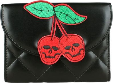 Schädel Damen Portemonnaie - Süße Kirschen Schwarze Geldbörse