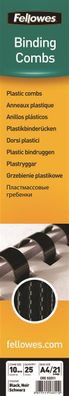 Fellowes Plastikbinder?cken, DIN A4, 21 Ringe, 10 mm, chwarz