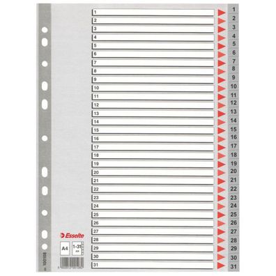 Esselte Kunststoff-Register, Zahlen, A4, 1-31, grau