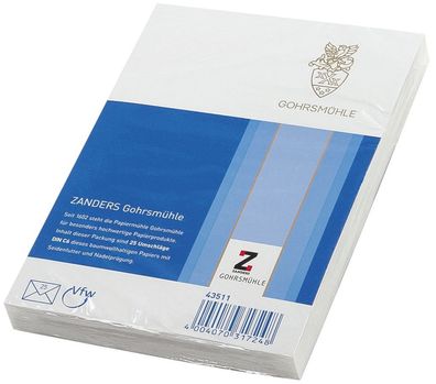 Zanders 43511 Briefumschlag Gohrmühle, C6, 114 x 162 mm, ws, gummierte Klappe, 80