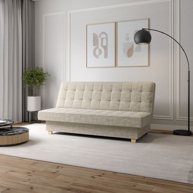 Sofa BELFI Beige mit Schlaffunktion und Bettkasten Couch Schlafsofa Polstersofa