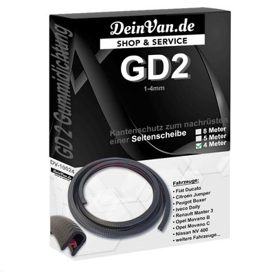 GD2 - Gummidichtung für eine nachrüstbare Seitenscheibe 4 Meter 1-4mm