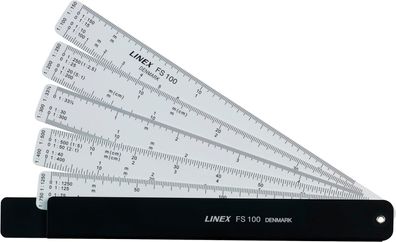 Linex FS 100 Fächerreduktionslinial, 15cm, 5 Maßstäbe mit insgesamt 22 Teilungen