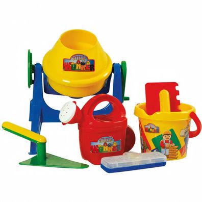 Kinder Sandspielzeug Set Betonmischer Mörtelmaschine + Zubehör Maurerkelle Eimer