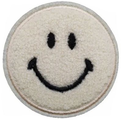 Smiley Runder Beiger Aufnäher - Chenille Aufbügler mit 3D-Effekt