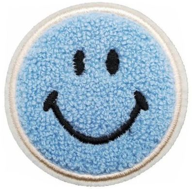 Smiley Runder Babyblauer Aufnäher - Chenille Aufbügler mit 3D-Effekt