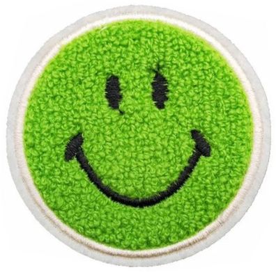 Smiley Runder Grüner Aufnäher - Chenille Aufbügler mit 3D-Effekt