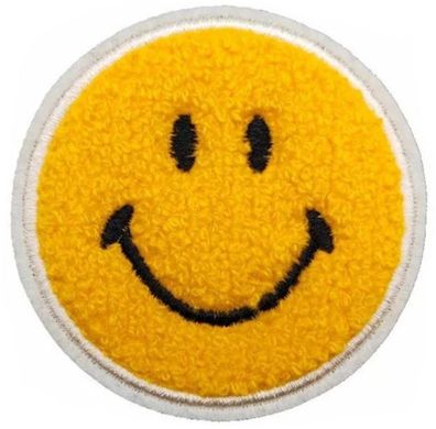Smiley Runder Gelber Aufnäher - Chenille Aufbügler mit 3D-Effekt
