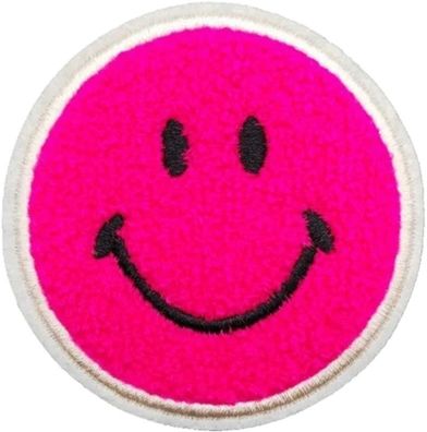 Smiley Runder Pinker Aufnäher - Chenille Aufbügler mit 3D-Effekt