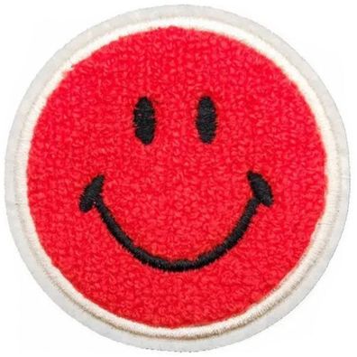 Smiley Runder Roter Aufnäher - Chenille Aufbügler mit 3D-Effekt