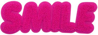 Smiley Pinker Aufnäher - Chenille Aufbügler mit 3D-Effekt (20 cm Lang)