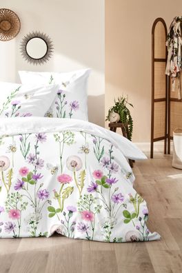 Primera Renforce Bettwäsche 135x200 Blumen Klee Hummel Löwenzahn rosa 123105-54