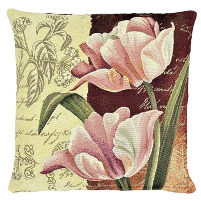 Kissenhülle Kissenbezug 45x45 Gobelin Sofa Kissen Frühling Tulpen Rosa Sandner