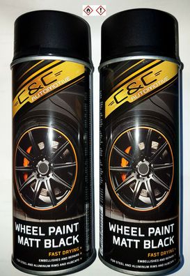 2 x C&C Felgenlack Matt Schwarz Lackspray Felgenspray Stahlfelgen Tuning MR7