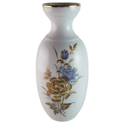 Vase AK Kaiser Bettina gelb blau gold Blumendekor H 22 cm