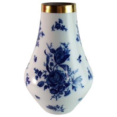 Jaeger & Co. From 1081 Porzellan Blumenvase Blumendekor Blau + Goldrand H 25 cm