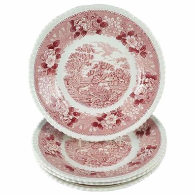 4er Set Suppenteller D 26 cm H 3,5 Adams English Scenic Rot gebraucht-akzeptabel