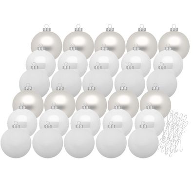 Weihnachtskugeln Just White 30 Stk 6cm + Haken Inge-Glas
