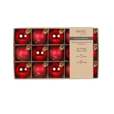 Weihnachtskugeln 15 Stk 6 cm Merry Red Inge-Glas