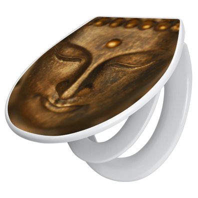 banjado® WC-Sitz Duroplast weiß mit Motiv Buddha Gold [TDWK 10087]