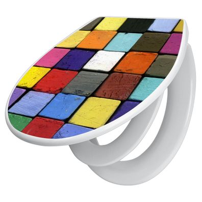 banjado® WC-Sitz Duroplast weiß mit Motiv Bunte Kreide [TDWK 10185]