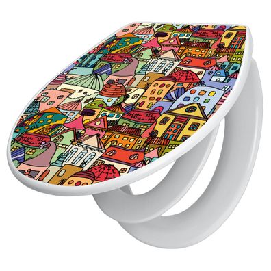 banjado® WC-Sitz Duroplast weiß mit Motiv Funky Town [TDWK 10864]