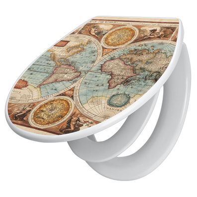 banjado® WC-Sitz Duroplast weiß mit Motiv Historische Weltkarte [TDWK 10550]