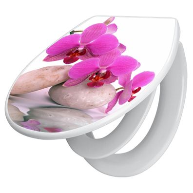 banjado® WC-Sitz Duroplast weiß mit Motiv Orchidee [TDWK 10086]