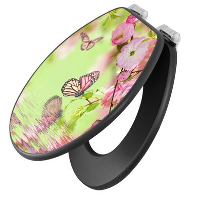 banjado® WC-Sitz Anthrazit mit Absenkautomatik Motiv Japanische Kirschblüte