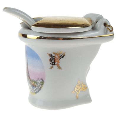 Senftopf mit Löffel Limoges Porzellan Toilettenform Selten