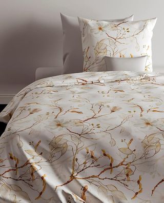 Zo! Home Flanell Bettwäsche 135x200 Zusa natural Blätter Äste Blüten beige braun