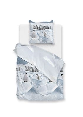 Zo! Home Flanell Bettwäsche 135x200 cm Pinguini blue Pinguin Eis Schnee Arktis