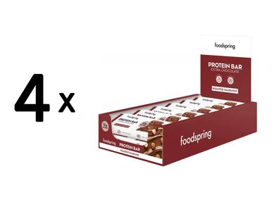 4 x foodspring Protein Bar Extra Chocolate (12x45g) Roasted Hazelnut