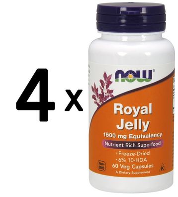 4 x NOW Foods Royal Jelly, 1500mg Equivalency - 60 vcaps