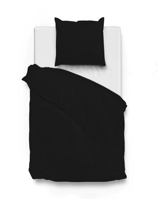 Zo! Home Mako-Satin Bettwäsche 155x220 cm Satinado uni Night Black schwarz