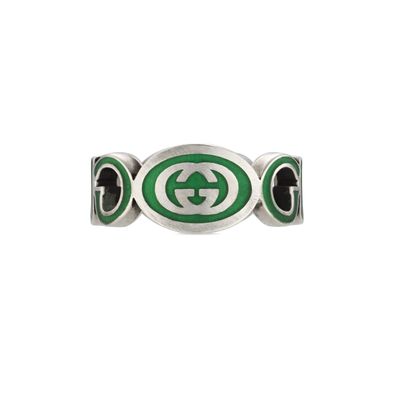 Gucci - YBC753640001 - 925 Silber, Emaille - Ring in Sterlingsilber und grüner Emaill