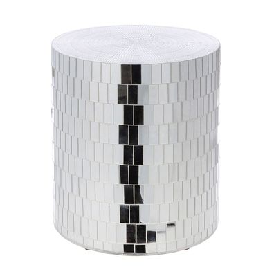 Gilde Beistelltisch, rund, "Disco", Fiberglas, Spiegelglas, silberfarben, VE 1,