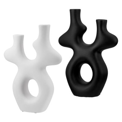 Gilde Vase, "Koralle", Keramik, schwarz, weiß, L. 8 cm, B. 22 cm, H. 30 cm 55430