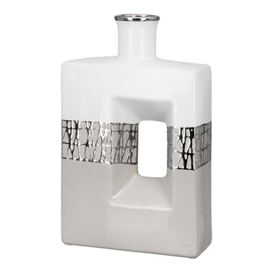GILDE Vase, flach, rechteckig, "Cabrera", Keramik, grau, silberfarben, weiß, , L