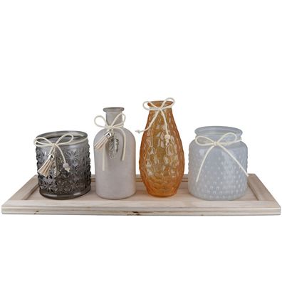 GILDE 5tlg. Set, Deko-Ensemble, Glas, grau, orange, weiß, , L. 14 cm, B. 38 cm,