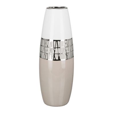 GILDE Vase, "Pico", Keramik, beige, weiß, , L. 12,5 cm, B. 12,5 cm, H. 29 cm 32404