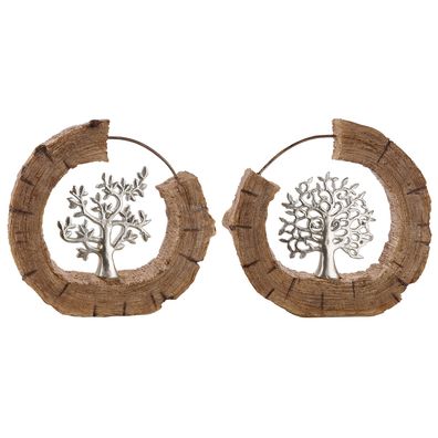 Gilde Dekoobjekt, rund, "Baum", Baummotiv, Kunstharz, naturfarben, silberfarben,